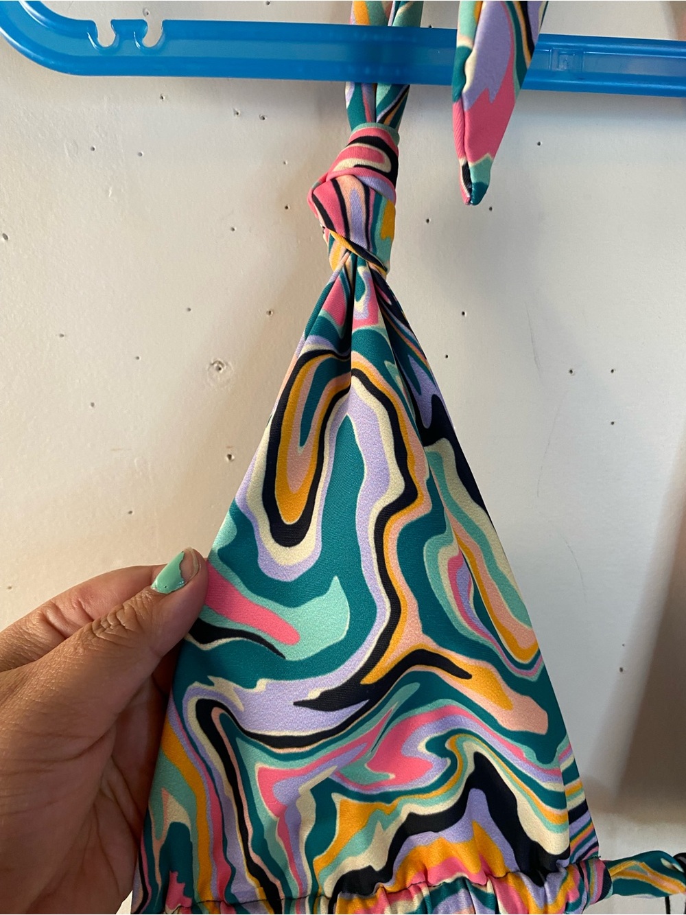 NWT• Skatie Psychedelic Swirl Halter Triangle Bikini Top L 70s Retro - Picture 4 of 7